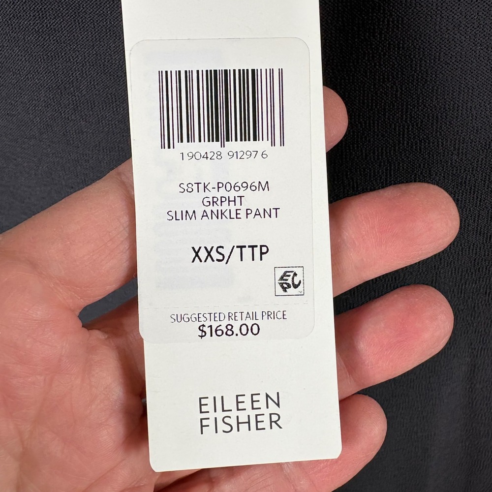NWT Eileen Fisher Slim Ankle Pant XXS Graphite Washable Stretch Crepe Minimalist - Picture 3 of 7